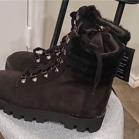 Aquatalia Alyssa Water Resistant Genuine Shearling Boot- Midnight Brown/Black - Picture 12 of 12